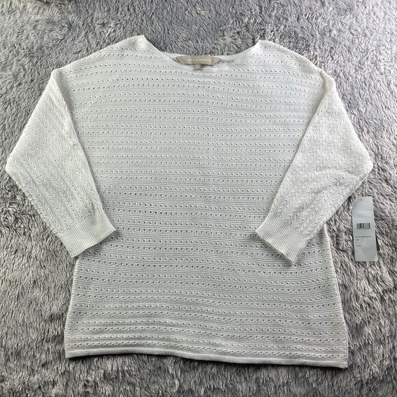 Chloe and Jasmine Sweater Womens Small Ivory Open Knit Pullover Boho Crew Neck - Picture 2 of 10